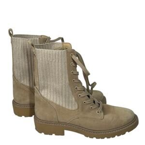 Sam Edelman Lydell Tan Cream Suede Combat Boots Size 8 Lug Sole